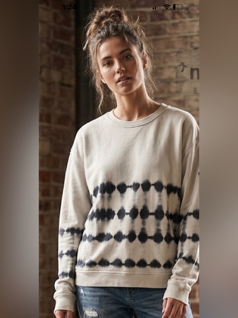 Mono B Cream Sweatshirt with Navy Tie-Dye Stripe NWT